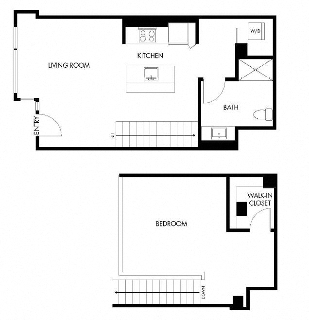 Floor plan for 1 bed, 1 bath, 951 sqft
